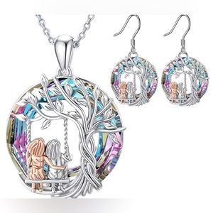 Beautiful Set: Sisters Tree Of Life Pendant Necklace & Earrings Set